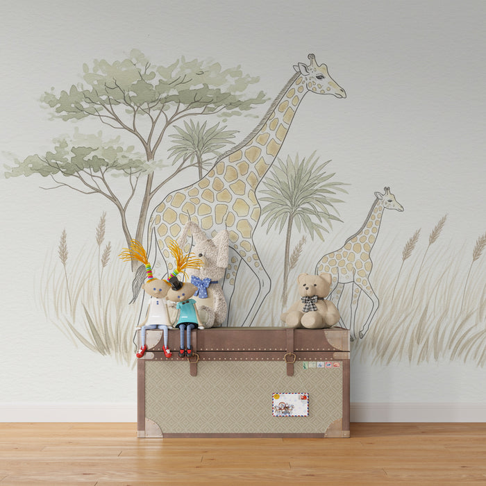 Kids room wallpaper | Giraffes and gentle savanna