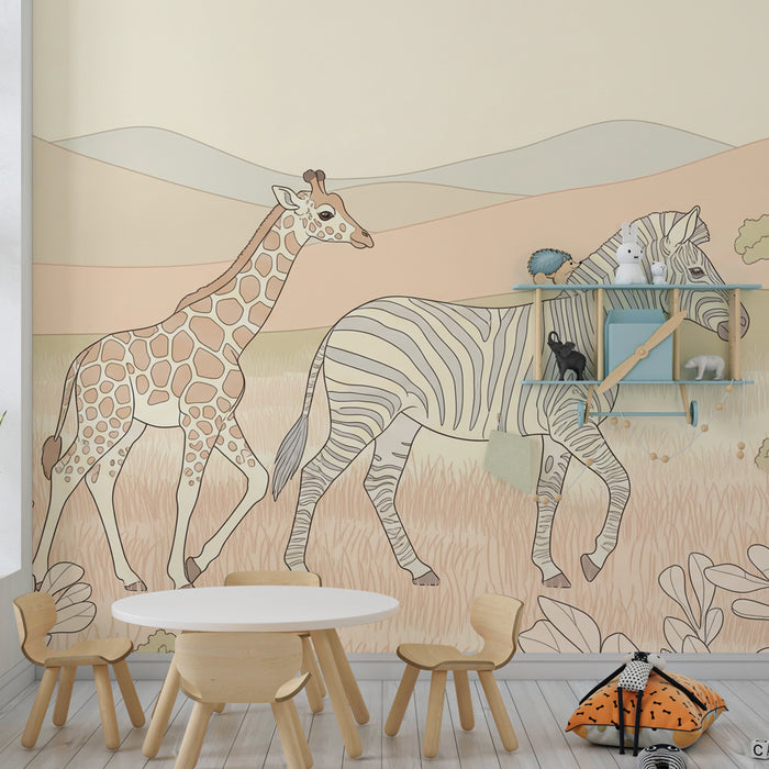 Papel de parede criança | Girafas e zebras na savana