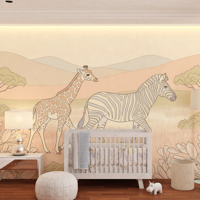 Papel de parede criança | Girafas e zebras na savana