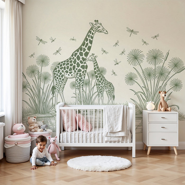 **Tapet cameră copii | Girafe maiestuoase lângă un iaz**