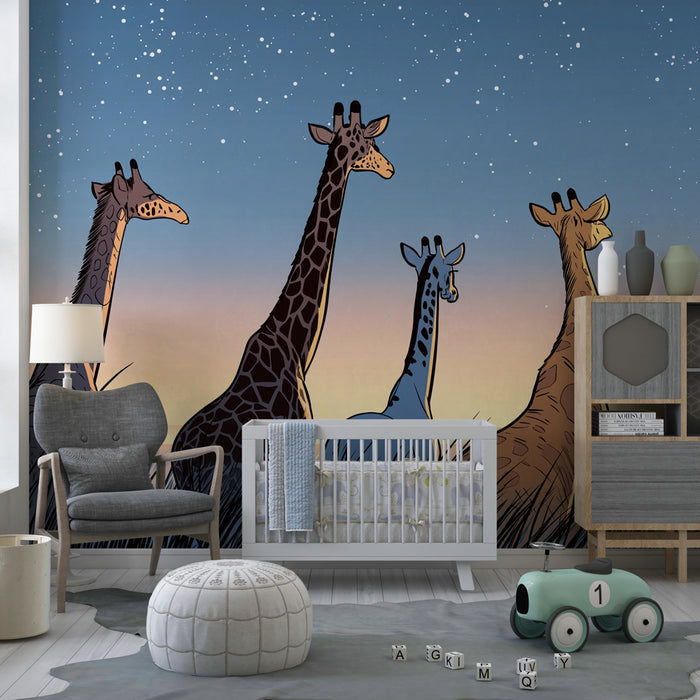 Kinderkamer behang | Giraffen onder de sterren