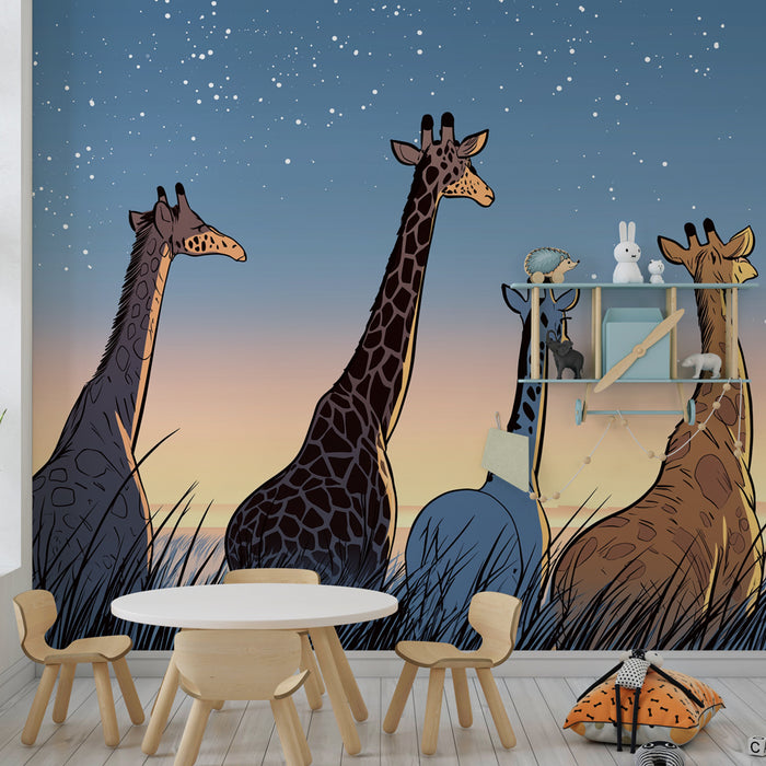 Kinderkamer behang | Giraffen onder de sterren
