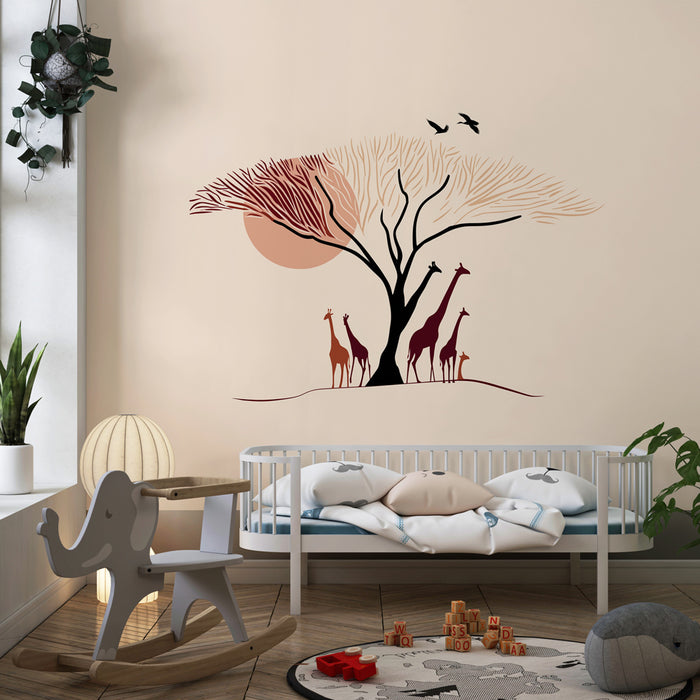 Papel de parede criança | Girafas debaixo de uma árvore majestosa