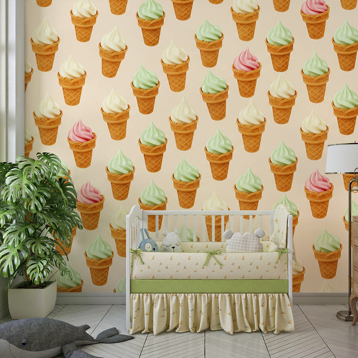 Kinderzimmer-Tapete | Bunte Eistüten auf zartem Hintergrund