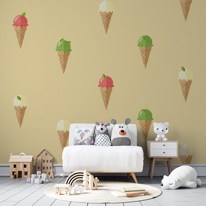 Kids' Room Wallpaper | Colorful Ice Cream on Soft Background