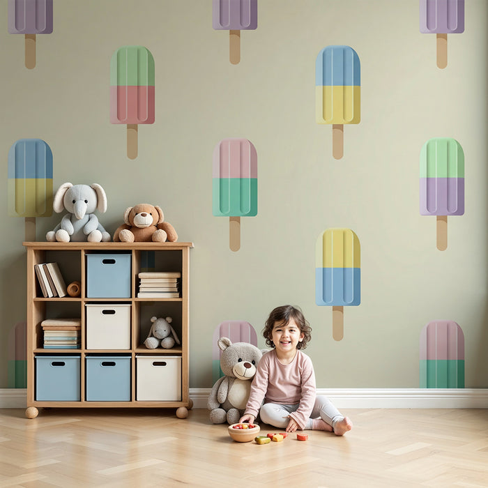 Kinderzimmer-Tapete | Bunte Eiskugeln auf Pastellgrund