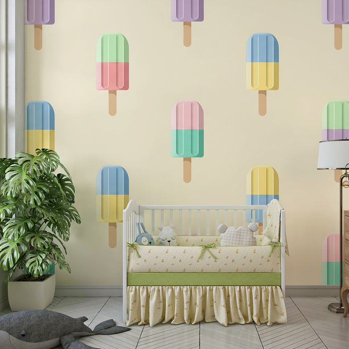 Kinderzimmer-Tapete | Bunte Eiskugeln auf Pastellgrund