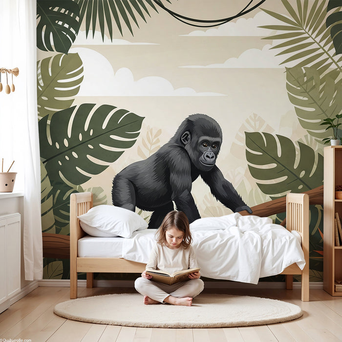 Gyerekszoba tapéta | Játékos gorilla a buja dzsungelben