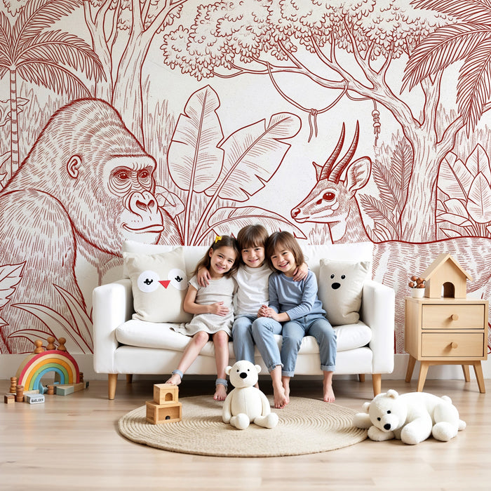 Papier peint chambre enfant | Gorille et antilope en jungle