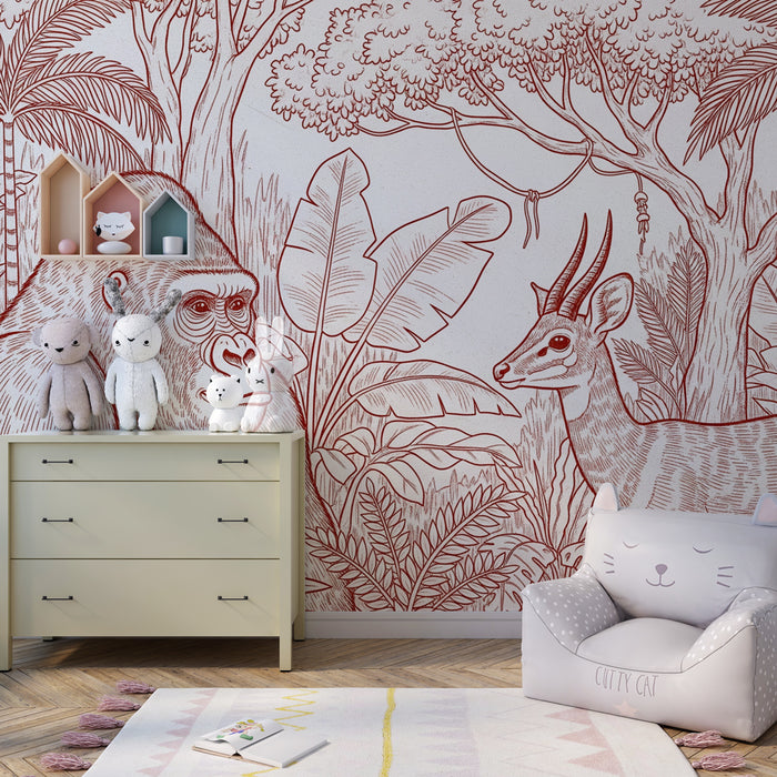 Papier peint chambre enfant | Gorille et antilope en jungle