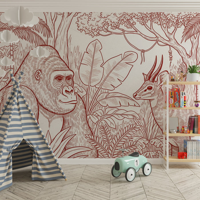 Papier peint chambre enfant | Gorille et antilope en jungle