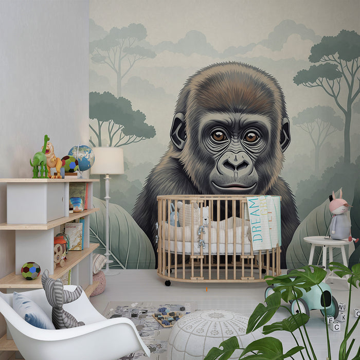 Børneværelses-tapet | Majestætisk gorilla i junglens hjerte