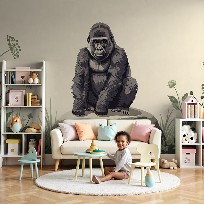 Children's bedroom wallpaper | Majestic gorilla surrounded by soft greenery