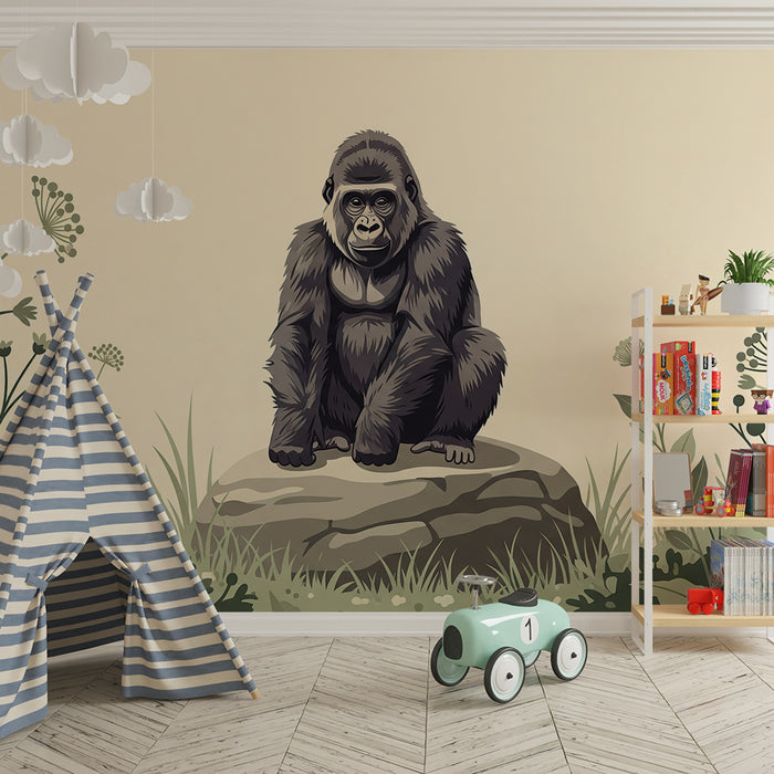 Children's bedroom wallpaper | Majestic gorilla surrounded by soft greenery