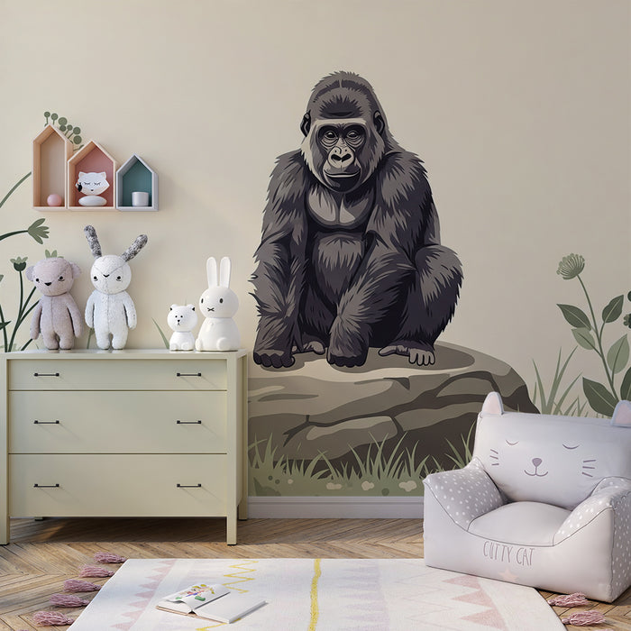 Children's bedroom wallpaper | Majestic gorilla surrounded by soft greenery