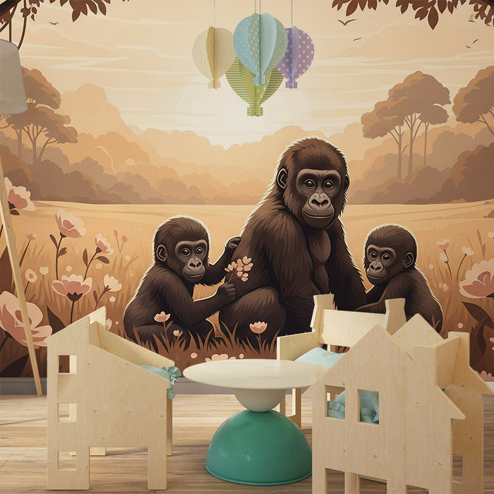 Børnetapet | Kærlige gorillaer i et blødt landskab