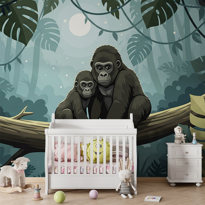 Carta da parati per cameretta | Gorilla nella giungla sotto la luna