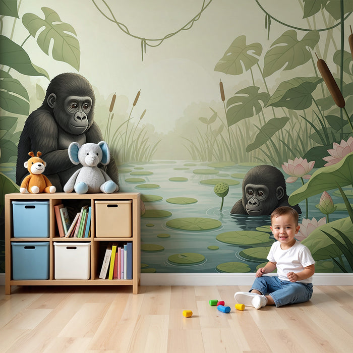 Børnetapet | Gorillaer i et fredfyldt vandlandskab