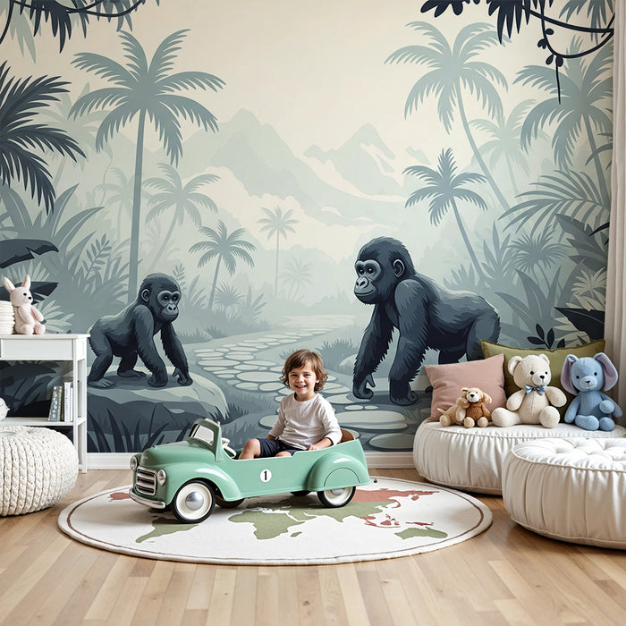 Children's bedroom wallpaper | Gorillas in a mysterious jungle