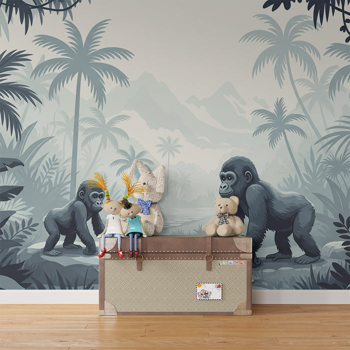 Children's bedroom wallpaper | Gorillas in a mysterious jungle