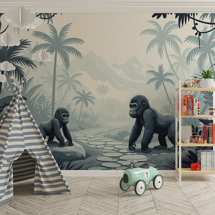 Children's bedroom wallpaper | Gorillas in a mysterious jungle