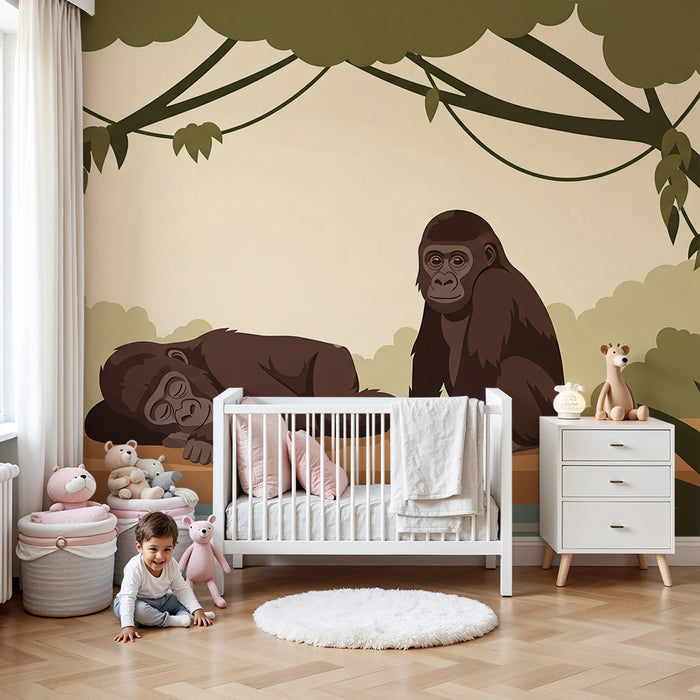 Barnväggstapet | Fridfulla gorillor i den grönskande djungeln