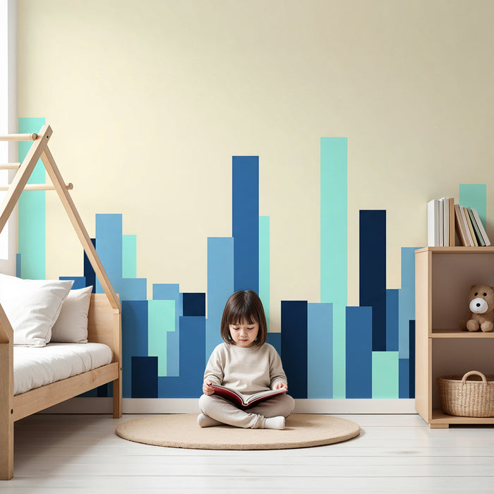 Lastenhuoneen tapetti | Moderni geometrinen kuvio sinisellä