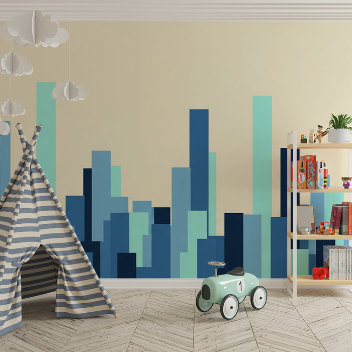 Lastenhuoneen tapetti | Moderni geometrinen kuvio sinisellä