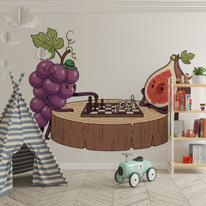 Papel de parede para quarto de criança | Uvas e figos numa partida de xadrez