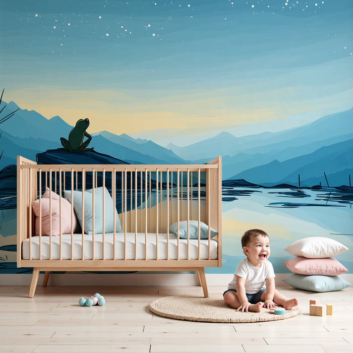 Papel pintado infantil | Rana contemplativa al borde del agua
