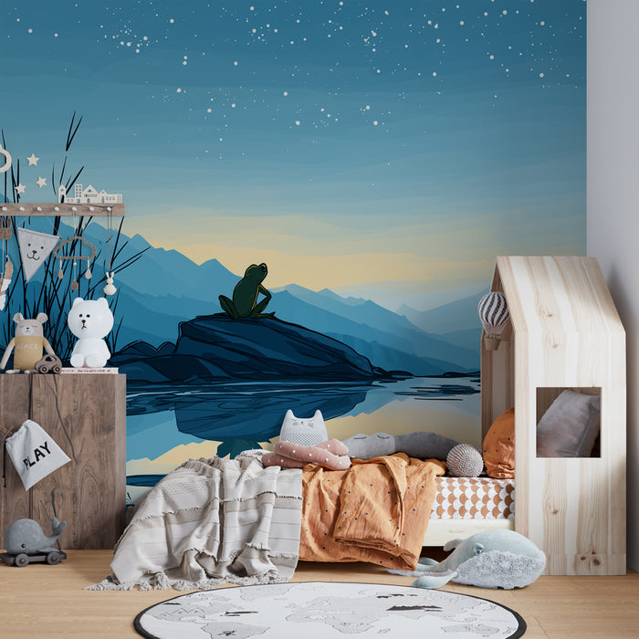 Papel pintado infantil | Rana contemplativa al borde del agua