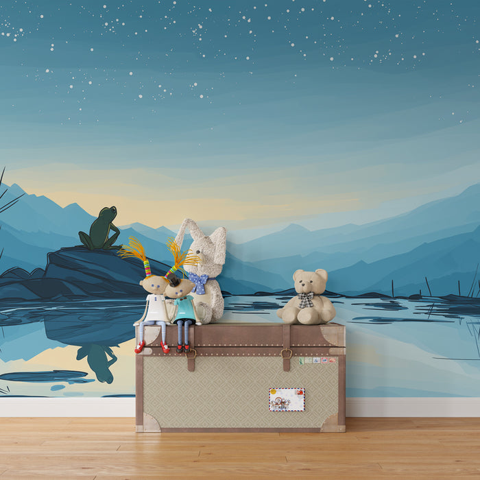 Papel pintado infantil | Rana contemplativa al borde del agua