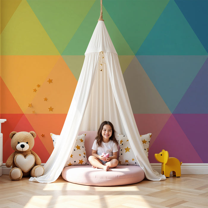 Behang kinderkamer | Grote regenboogdriehoeken
