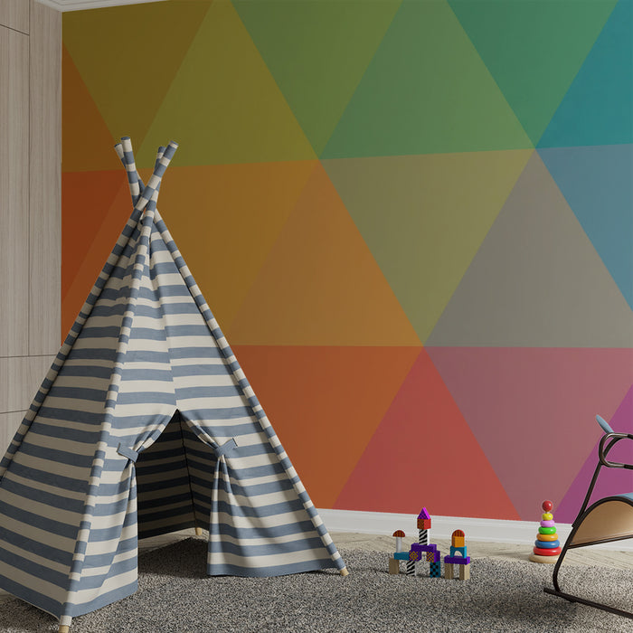 Behang kinderkamer | Grote regenboogdriehoeken