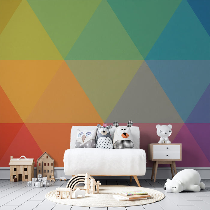 Behang kinderkamer | Grote regenboogdriehoeken