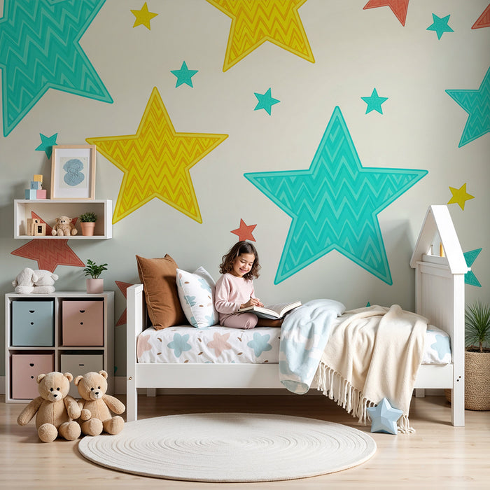 Tapet barnerom | Store fargerike stjerner