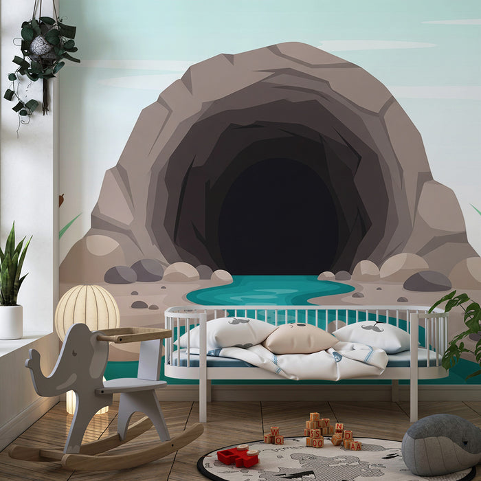 Papel de parede para quarto de criança | Grutas misteriosas e ribeiro sereno