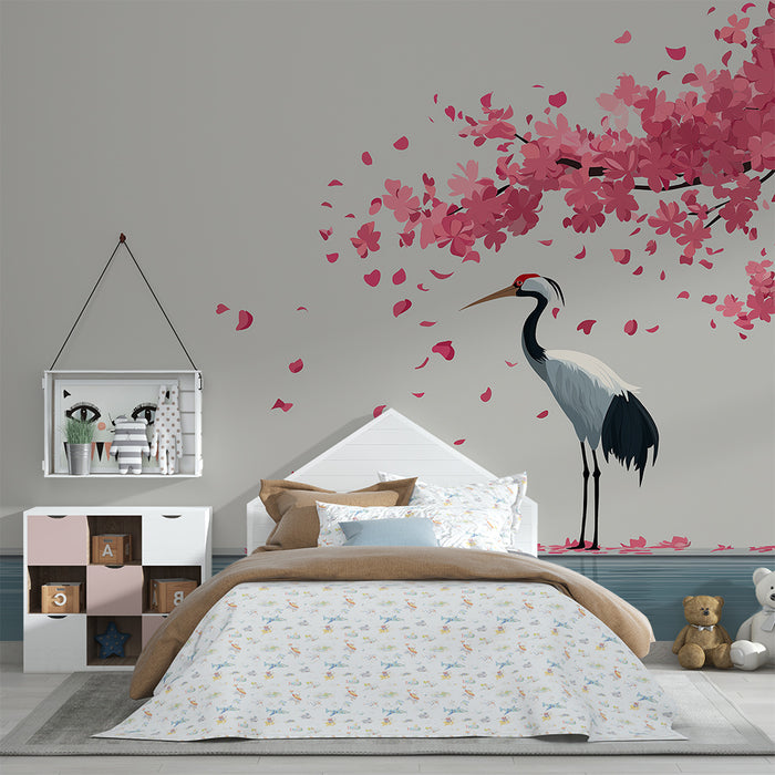 Tapety dla dzieci | Elegancka żuraw pod kwitnącą wiśnią