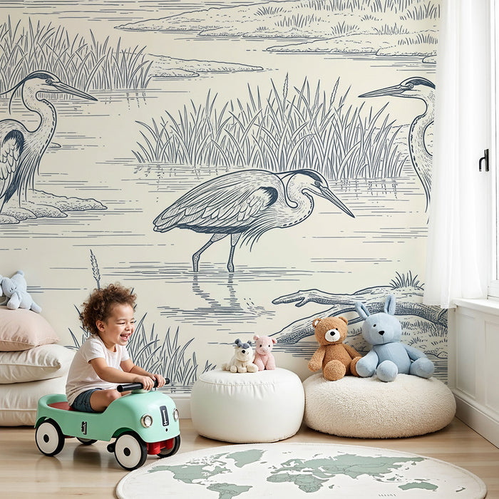 Tapeta do pokoje dítěte | Jeřábi u vody v přírodním prostředí