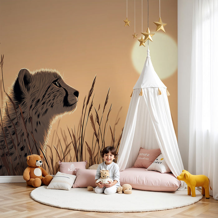 Papier peint chambre enfant | Guépard majestueux dans la savane au coucher du soleil