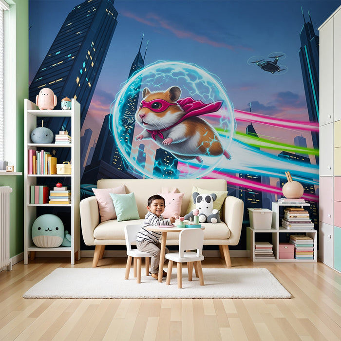 Tapet barnerom | Hamster superhelter i en futuristisk by