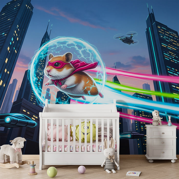Tapet barnerom | Hamster superhelter i en futuristisk by