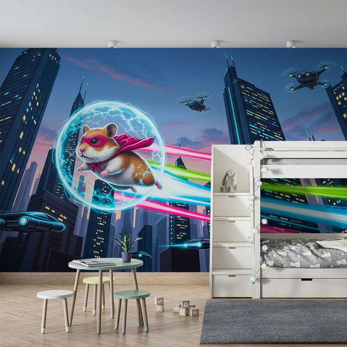 Tapet barnerom | Hamster superhelter i en futuristisk by