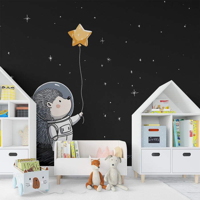 Kinderzimmer Tapete | Astronaut-Igel schwebt zwischen den Sternen
