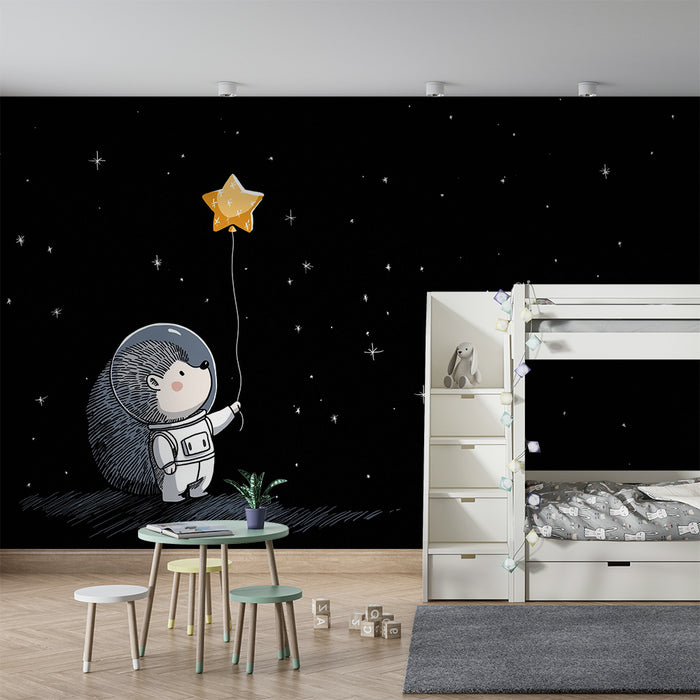 Kinderzimmer Tapete | Astronaut-Igel schwebt zwischen den Sternen