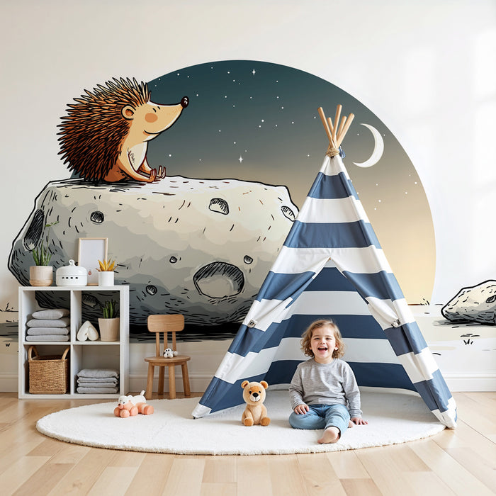 Papel pintado infantil | Erizo astronauta bajo las estrellas