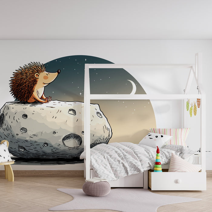 Papel pintado infantil | Erizo astronauta bajo las estrellas
