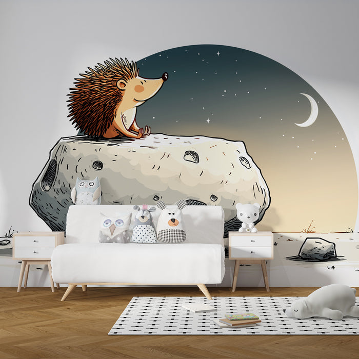 Papel pintado infantil | Erizo astronauta bajo las estrellas