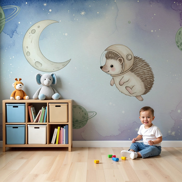 Kids room wallpaper | Cosmic hedgehog in space