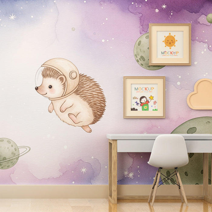 Kids room wallpaper | Cosmic hedgehog in space